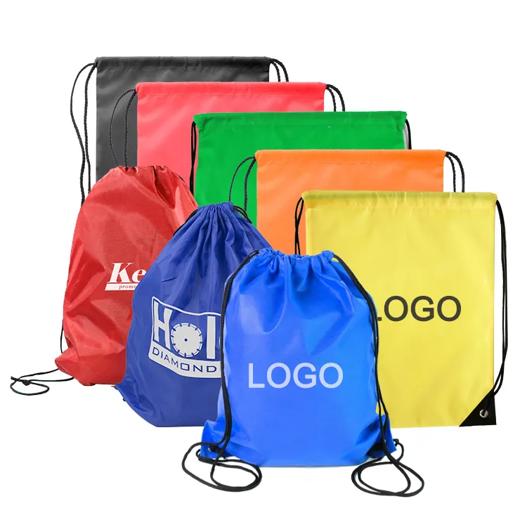 Promotionele Waterdichte Rugzak Sport Groothandel Wasgoed Trekkoord Gift Bags Polyester Nylon Aangepaste Koord Zakken Met Logo