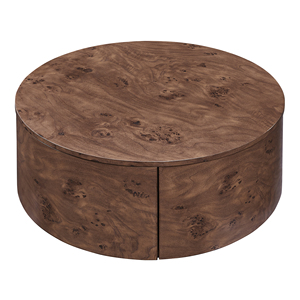 Burl Wood Rotating Coffee <b>Table</b> with 2 Drawers, 360° Rotating Top, Walnut - Product Image 4