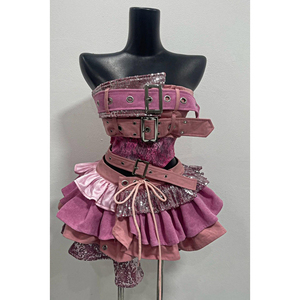 Viviblook Z403ST03 Women <b>Skirt</b> Set Summer Y2k Punk Retro New Strapless Top Lace <b>Patchwork</b> High Waist <b>Skirt</b> Two Piece Set - Product Image 3