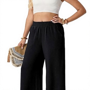 Pantalon palazzo ample pour femme, coupe décontractée, taille élastique, doux, décontracté, pour tous les jours, avec poches latérales, noir - Product Image 3