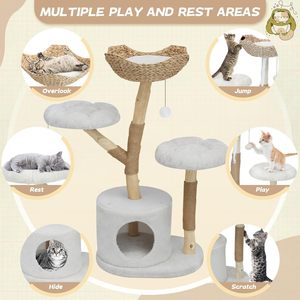 Árbol para Gatos Ecológico de Lujo, Estilo Simple, con Tronco Integrado para el Descanso y Plataforma de Salto con Juguete - Product Image 4