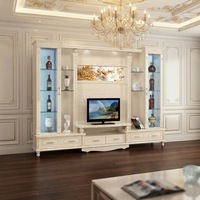 Meuble TV extensible moderne et minimaliste en bois blanc avec éclairage LED à couleur réglable et étagères, à poser au sol pour salon