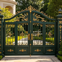 Portail d'entrée en fer forgé doré baroque de qualité supérieure, orné de motifs floraux, pour complexe haut de gamme et propriété privée