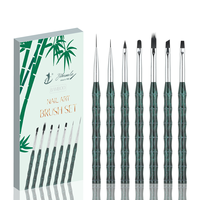 Nouvel ensemble professionnel de 7 pinceaux à ongles en acrylique vert foncé scintillant avec manche en forme de bambou anti-chute pour la peinture au gel UV