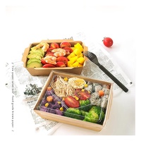Boîte à salade/sushi jetable de qualité alimentaire en papier kraft brun recyclé, auto-élevable, 1200 ml, avec couvercle transparent en PET