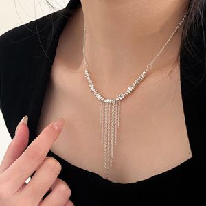 S925 Pure <b>Silver</b> Tassel Necklace Elegant Minimalist Design Everyday Wear Fine <b>Choker</b> Jewelry - Product Image 1