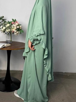 Ensemble 2 pièces de vêtements islamiques longs pour femmes musulmanes, Abaya Jilbab de prière en crêpe Jazz à volants, Khimar à volants monocouche, pour l'Aïd