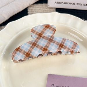 Pinces à cheveux en PVC à carreaux marron et bleu <span class=keywords><strong>Etro</strong></span>, style vintage, pour queue de cheval haute ou chignon, pinces requin légères et robustes pour femmes, accessoires capillaires - Product Image 2