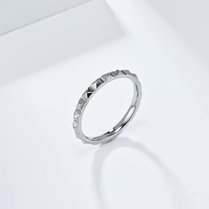 INS minimalist diamond-shaped <b>ring</b> with pyramidal grid pattern, titanium steel tail <b>ring</b>, fashionable stackable jewelry for wome - Product Image 3
