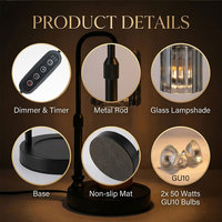 Lampe chauffe-bougie sans flamme en verre fumé à nervures verticales avec 4 réglages de luminosité et minuterie d'arrêt automatique pour bougies