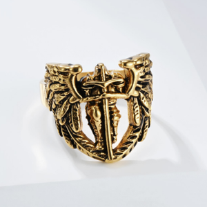 Anello in Acciaio Inossidabile con San Michele Arcangelo, Gioielleria di Moda Europea e Americana, Anello Vintage con Ali e Piume per Dito Indice - Product Image 5