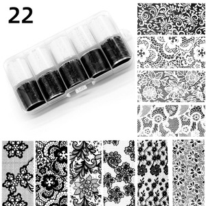 Autocollants de transfert pour nail art 3D style français, 10 grilles, ciel étoilé, noir et blanc, dentelle sexy, petites fleurs, bordure de transfert - Product Image 6