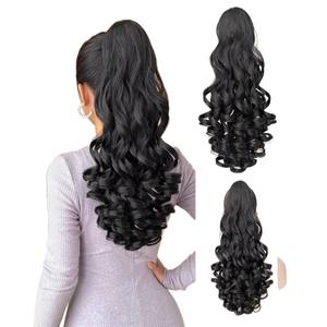 Extensions de cheveux synthétiques queue de cheval bouclée style romain noir, couleur 1B, résistantes à la chaleur, avec clip, marque Henan PY706 10 - Product Image 3