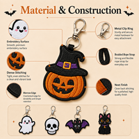 Porte-clés brodé Halloween, pendentif pour sac à dos, breloque personnalisée, vente en gros pour souvenirs de vacances et cadeaux