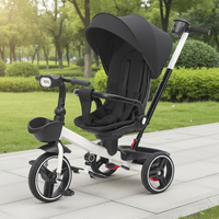 Tricycle pliable pour enfants avec auvent, poignée de poussée pour contrôle parental, poussette convertible, chariot pour tout-petits, plastique, métal, tissu