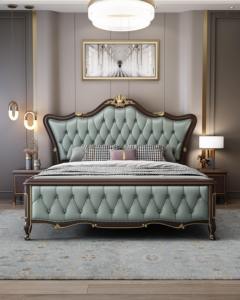 Luxury Tufted Upholstered King Size Bed, French Style Solid Wood Bed Frame with Gold Carving for Bedroom Furniture, Elegant Doub - Product Image 4