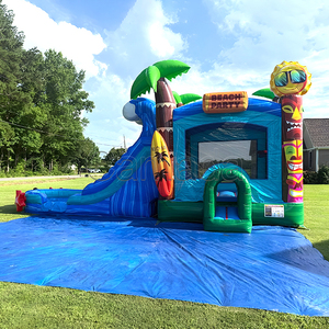 Château gonflable commercial <span class=keywords><strong>de</strong></span> qualité supérieure avec toboggan, château gonflable <span class=keywords><strong>géant</strong></span> avec toboggan, combo aquatique, palmier tropical bleu océan - Product Image 4