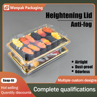 Caja Desechable de PET para Sushi para Llevar, con Tapa Antivaho Personalizable y Ajustable en Altura, Logotipo Dorado en RPET