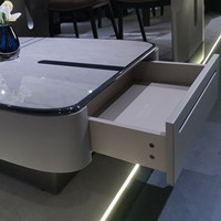 Table basse modulaire carrée moderne avec tiroirs en bois, dotée d'un design rétractable.