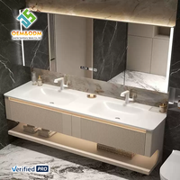 Meuble-lavabo mural double vasque en bois massif moderne OEM 2025 avec robinet en cuivre pour chambre et entrepôt
