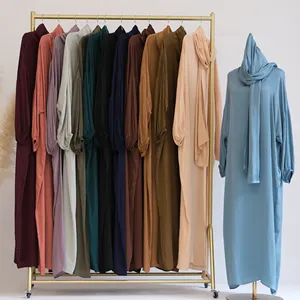 Loriya Hot Selling Silk Abaya Prayer Dress One Piece Jilbab Hijab Dresses Abaya Women Muslim Dress with Attached Hijab