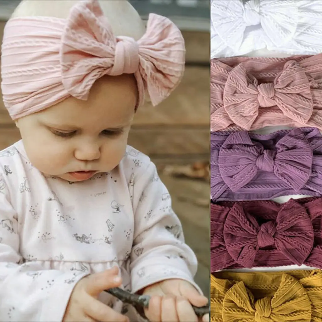 1Pcs Pasgeboren Baby Hoofdband Voor Meisjes Elastische Knit Kinderen Tulband Baby Bows Zachte Nylon Kids Hoofddeksels Haar Accessoires