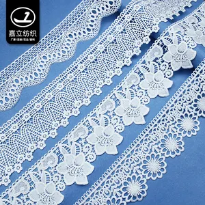 Wholesale Fashion Design White Milk Silk Polyester Embroidered Lace Textile Trimming 100% Polyester Lace Trim for dress