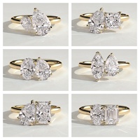 Bague de fiançailles en diamant Toi et Moi TW 3CT poire et émeraude, bague Toi et Moi, diamant de laboratoire cultivé en or 14 carats, bague de mariage