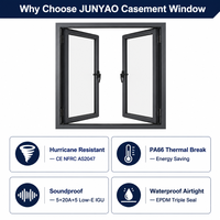 Fenêtre à double battant JUNYAO résistante aux ouragans, étanche, insonorisée, à économie d'énergie, PA66 5+20A+5, certifiée NFRC Energy Star, pour villa