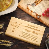 Boîte à croix de première communion en bois gravée pour chapelet, souvenirs et petits bijoux