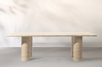 Table de travertin rectangulaire avec pieds de cylindre, meuble en pierre, Table à manger, prix d'usine