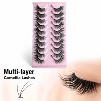 10 paires de faux cils œil de chat, cils en bande effet wispy, pour un look évasé de l'angle extérieur, plateau rose, vente en gros, marque privée