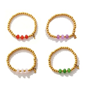 Bracciale Vintage in Acciaio Inossidabile con Perline Dorate e Ciondolo Digitale con Gemme Colorate, Gioielli da Donna per Uso Quotidiano - Product Image 5