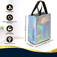 Sac de shopping réutilisable en non-tissé métallisé noir avec poignée argentée holographique, cadeau personnalisé pour un anniversaire ou Noël