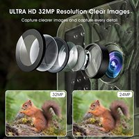Caméra de chasse solaire professionnelle d'extérieur étanche IP67 4K 32MP CMOS SD avec vision nocturne et détection de mouvement, portée 20m