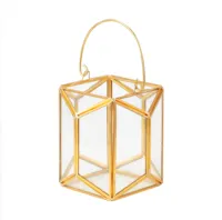 Lanterne en céramique pour porte-bougie, Terrarium avec poignée, carré, géométrie, métal et verre, Style japonais, à suspendre pour l'intérieur et l'extérieur