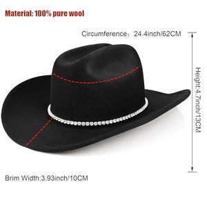 หมวกคาวบอยสไตล์ตะวันตกทำจากขนแกะออสเตรเลียแท้ 100% - หมวกทรงเฟโดราปีกกว้างสำหรับคาวเกิร์ล, สายคาดศีรษะแบบเป<span class=keywords><strong>ล</strong></span>ี่ยนได้ 2 แบบ, สไตล์เอาท์แบ็คแรนเชอร์ - Product Image 6