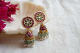 Boucles d'oreilles pendantes Kundan Jhumki Polki Chandelier Dangler, breloques Chandabali, tendance, en laiton plaqué or, faites à la main, personnalisables en gros
