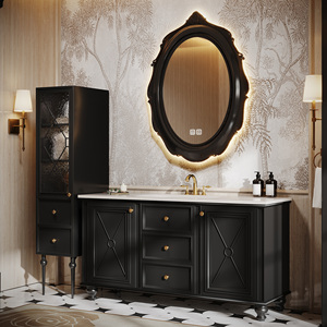 Mueble de Baño de Diseño Francés con Lavabo de Piedra y Espejo Inteligente Antivaho, Mueble de Madera Maciza con Amplio Espacio de Almacenamiento - Product Image 3