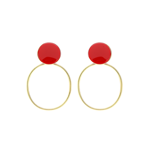 Boucles d'oreilles plaquées or en acier inoxydable 316L avec pierre rouge, double anneau, bijoux tendance - Product Image 2