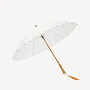 WHY410 레트로 스타일 나무 손잡이 더블 비오는 우산 24K 긴 핸들 바람 방지 대형 수동 양산 우산