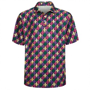 Polo de Manga Corta para Hombre, Diseño Fleur De Lis, Verde, Morado, Rosa, Dorado, Ropa Casual, Estampado Digital, Tejido de Poliéster - Product Image 4
