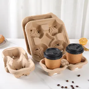 Portavasos Desechable RTS para Llevar Café Bebida Papel Pulpa Portavasos Bandeja Bebidas Papel Pulpa Portavasos Soporte de Embalaje para 2 4 Tazas