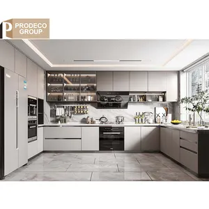 Armoire de cuisine <span class=keywords><strong>en</strong></span> aluminium Prodeco Armoire moderne Laque moderne Armoires de cuisine <span class=keywords><strong>en</strong></span> lambris Ensembles complets - Product Image 2