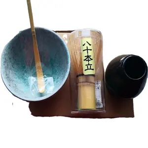 일반적인 안전한 포장 matcha 전통적인 matcha 그릇, matcha 털, 털 홀더 및 차 chashaku 녹차 4 조각 차 세트