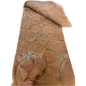 Ni. Ai sáng bóng đính cườm ren vải sang trọng ngọc trai ren vải ưa thích vải tuyn thêu sequin vải cho váy cưới - Product Image 5