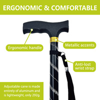 Télescope de gravure réglable en hauteur Canne de marche en aluminium noir Base robuste antidérapante ergonomique pour thérapie de rééducation