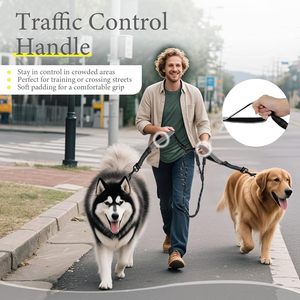 Tali anjing ganda, tali anjing ganda dengan tugas berat pemisah timbal anjing ganda dengan jahitan reflektif dan pegangan empuk untuk berjalan mendaki - Product Image 4