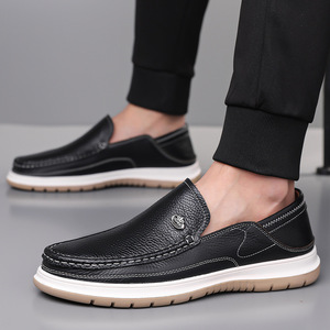 Chaussures bateau en cuir souple pour hommes, à enfiler, à talon bas, décontractées, pour la conduite, couleur unie blanc cassé, épaisseur standard, taille adulte - Product Image 3