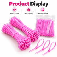 Attaches zippées en plastique rose UL94V-2 ignifuges 200-300 mm, multi-usages, pour identification industrielle et gestion des câbles, autobloquantes